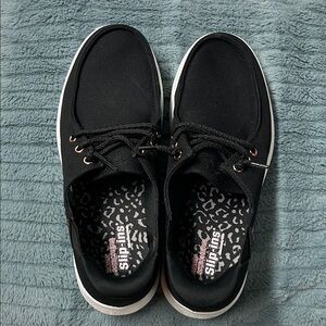 BOBS from Skechers slip ons black canvas loafers